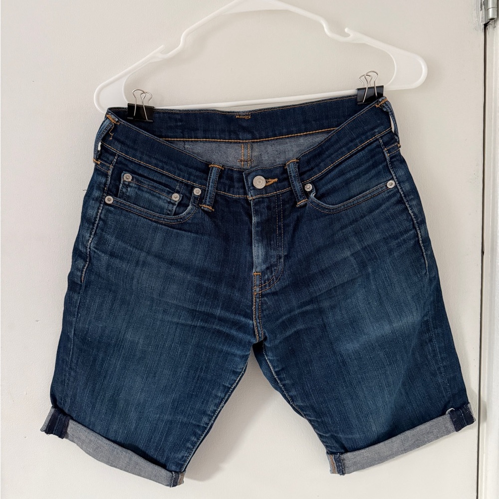 Vintage Levi's Classic Blue Denim with Black Patch cutoff cuffed shorts 29 waist